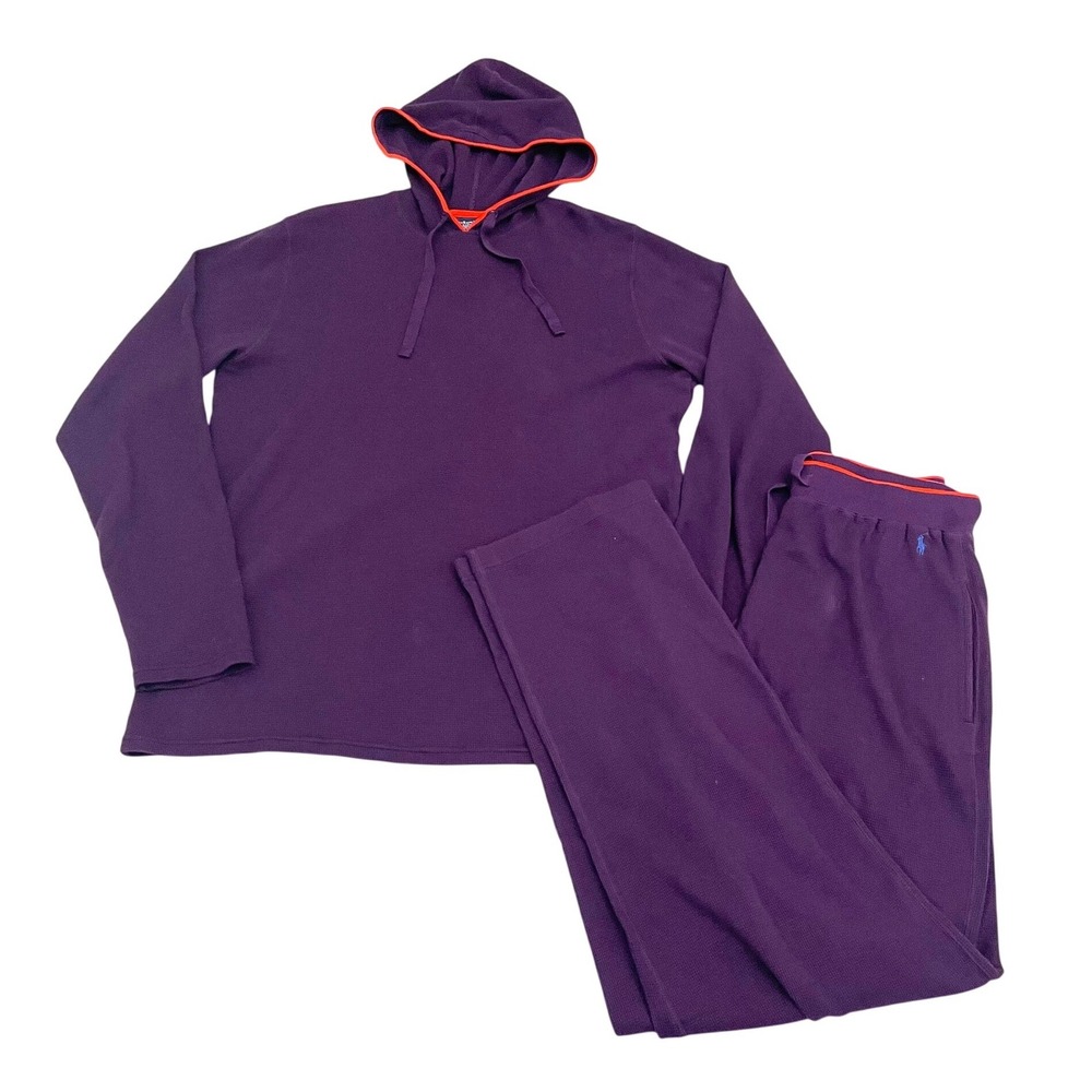 Polo Ralph Lauren Sleepwear Pajama Set Medium Purple Waffle Knit Hoodie Pants